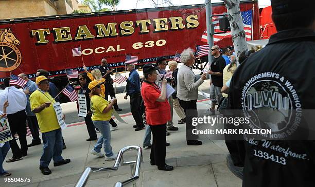 Union members protest outside the British Consulate to support the 560 workers from the Rio Tinto Borax mine in Boron, California who have been...