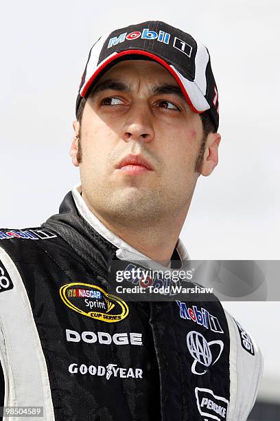 Sam Hornish Jr., driver of the Mobil 1 Dodge, stands on the grid after qualifying for the NASCAR Sprint Cup Series Samsung Mobile 500 at Texas Motor...