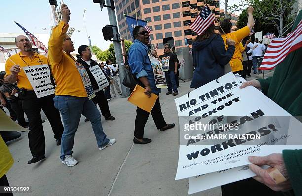 Union members protest outside the British Consulate to support the 560 workers from the Rio Tinto Borax mine in Boron, California who have been...