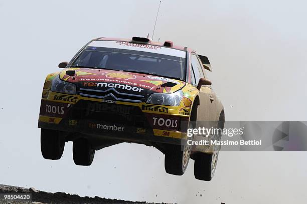 Petter Solberg of Norway and Phil Mills of Great Britain compete in their Citroen C4 during Leg 1 of the WRC Rally of Turkey on April 16, 2010 in...