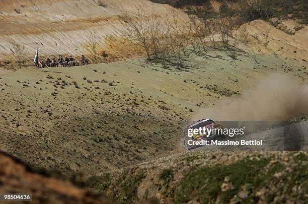 Petter Solberg of Norway and Phil Mills of Great Britain compete in their Citroen C4 during Leg 1 of the WRC Rally of Turkey on April 16, 2010 in...