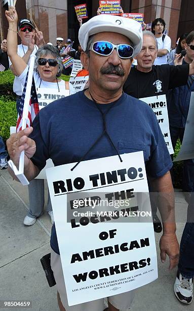 Union members protest outside the British Consulate to support the 560 workers from the Rio Tinto Borax mine in Boron, California who have been...