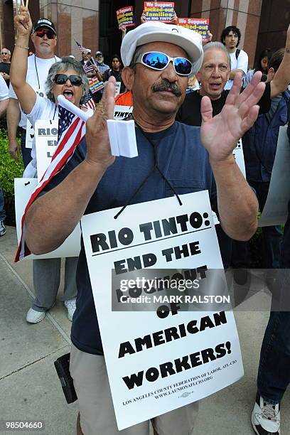 Union members protest outside the British Consulate to support the 560 workers from the Rio Tinto Borax mine in Boron, California who have been...