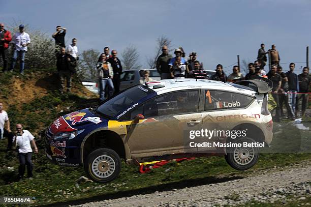 Sebastien Loeb of France and Daniel Elena of Monaco compete in their Citroen C4 Total during Leg 1 of the WRC Rally of Turkey on April 16, 2010 in...