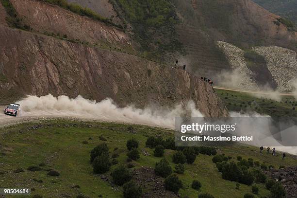 Sebastien Loeb of France and Daniel Elena of Monaco compete in their Citroen C4 Total during Leg 1 of the WRC Rally of Turkey on April 16, 2010 in...