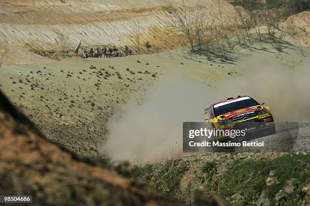 Petter Solberg of Norway and Phil Mills of Great Britain compete in their Citroen C4 during Leg 1 of the WRC Rally of Turkey on April 16, 2010 in...