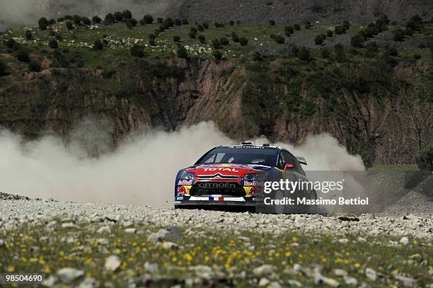 Sebastien Loeb of France and Daniel Elena of Monaco compete in their Citroen C4 Total during Leg 1 of the WRC Rally of Turkey on April 16, 2010 in...