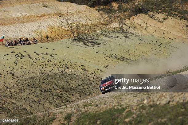 Sebastien Loeb of France and Daniel Elena of Monaco compete in their Citroen C4 Total during Leg 1 of the WRC Rally of Turkey on April 16, 2010 in...