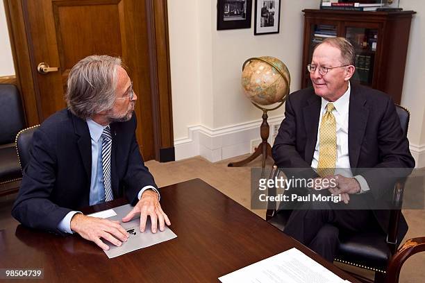 Neil Portnow, Recording Academy President and CEO, talks with Lamar Alexander at the GRAMMYs on the Hill Advocacy Day at Capitol Visitors Center...
