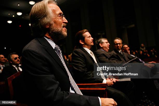 Neil R. Portnow, president of the National Academy of Recording Arts and Sciences , smiles after hearing remarks from House Speaker Nancy Pelosi at...