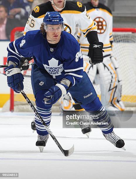 Mikhail Grabovski of the Toronto Maple Leafs skates in a game against the Boston Bruins on April 3, 2010 at the Air Canada Centre in Toronto,...