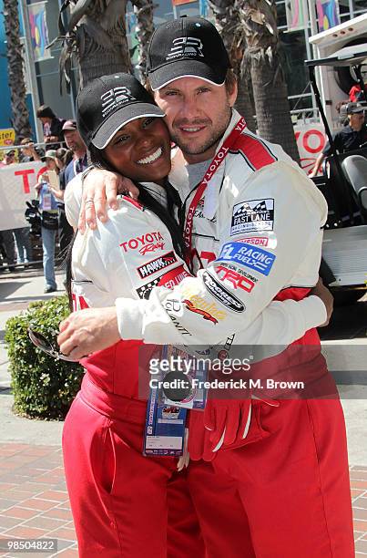 Actress Tika Sumpter and actor Christian Slater attend the 2010 Toyota Pro Celebrity Qualifying Race at the Grand Prix of Long Beach on April 16,...