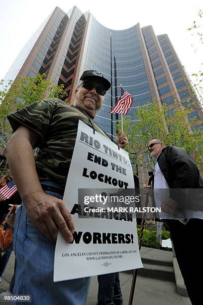 Union members protest outside the British Consulate to support the 560 workers from the Rio Tinto Borax mine in Boron, California who have been...