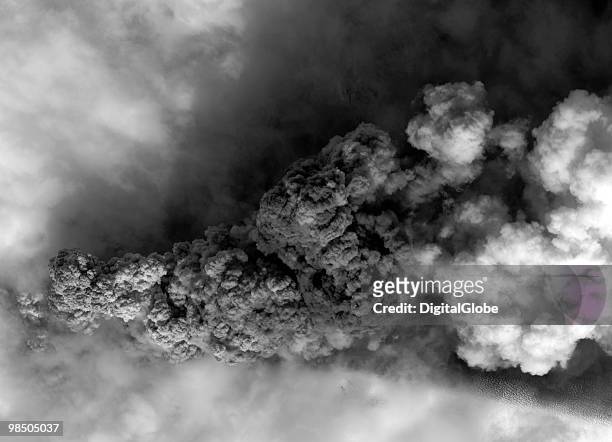 In this is a satellite image, a volcano on the Eyjafjallajokull glacier erupts on April 16, 2010 in Iceland. A major eruption occured on April 14,...