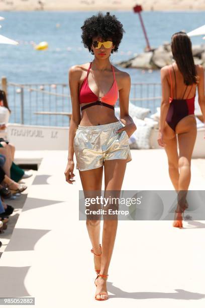 Model walks the runway at the Guillermina Baeza show during the Barcelona 080 Fashion Week on June 25, 2018 in Barcelona, Spain.