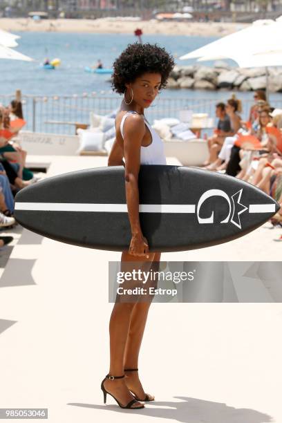 Model walks the runway at the Guillermina Baeza show during the Barcelona 080 Fashion Week on June 25, 2018 in Barcelona, Spain.