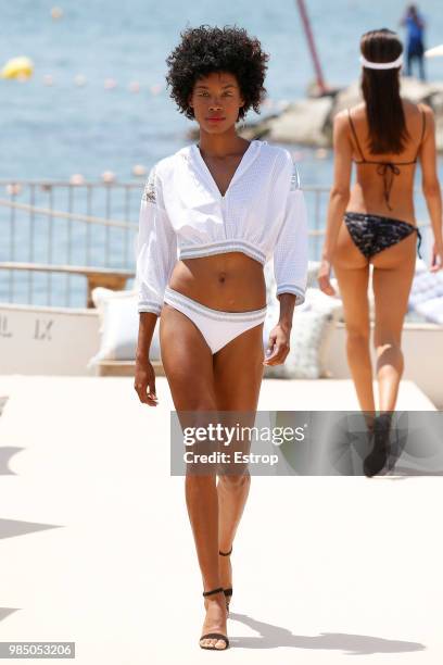 Model walks the runway at the Guillermina Baeza show during the Barcelona 080 Fashion Week on June 25, 2018 in Barcelona, Spain.