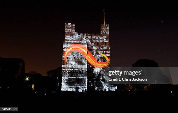 The Rochester Castle is illuminated by a 3D animation lightshow on April 16, 2010 in Rochester, England. Images of rock band AC/DC and Iron Man 2 are...