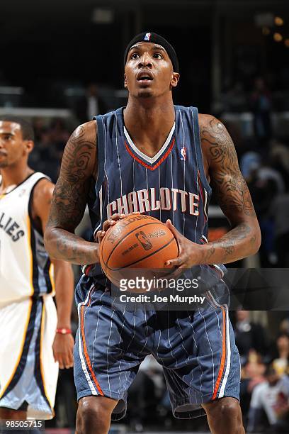 Tyrus Thomas of the Charlotte Bobcats shoots a free throw during the game against the Memphis Grizzlies on February 26, 2010 at FedExForum in...