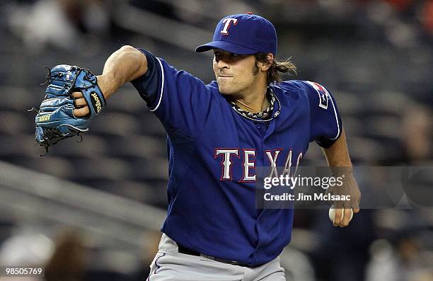 Wilson of the Texas Rangers delivers a pitch against the New York Yankees on April 16, 2010 at Yankee Stadium in the Bronx borough of New York City.