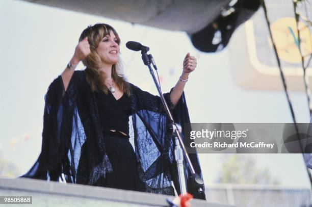 Singer Stevie Nicks of the rock group "Fleetwood Mac" performs onstage in May 1977.