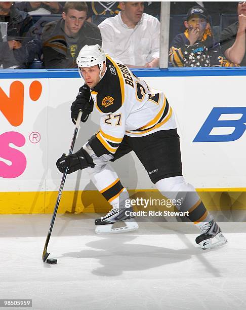 Steve Begin of the Boston Bruins skates against the Buffalo Sabres in Game One of the Eastern Conference Quarterfinals during the 2010 NHL Stanley...