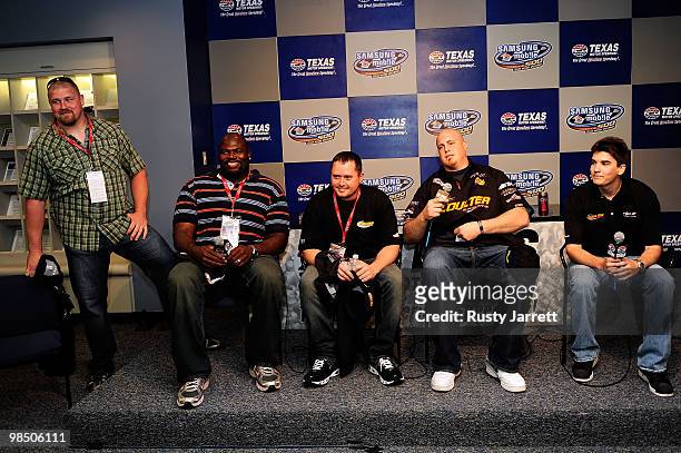 Cory Procter, Leonard Davis of the Dallas Cowboys, guitarist Justin Chapman, Marc Colombo of the Dallas Cowboys and ARCA driver Joey Coulter, speak...