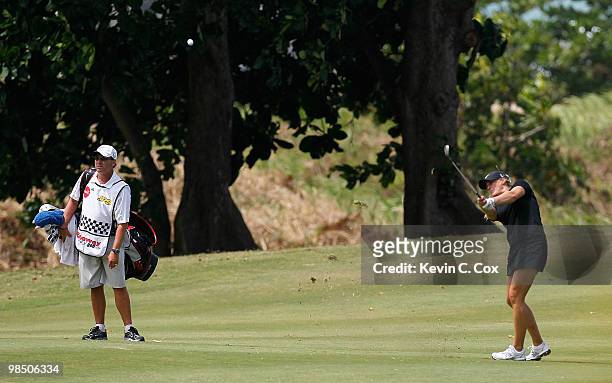 Amanda Blumenherst of the United States plays her second shot from the first fairway during the final match of The Mojo 6 Jamaica LPGA Invitational...