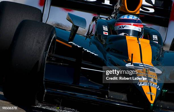 Takuma Sato of Japan driver of the KV Racing Technology Dallara Honda during practice for the IndyCar Series Toyota Grand Prix of Long Beach on April...