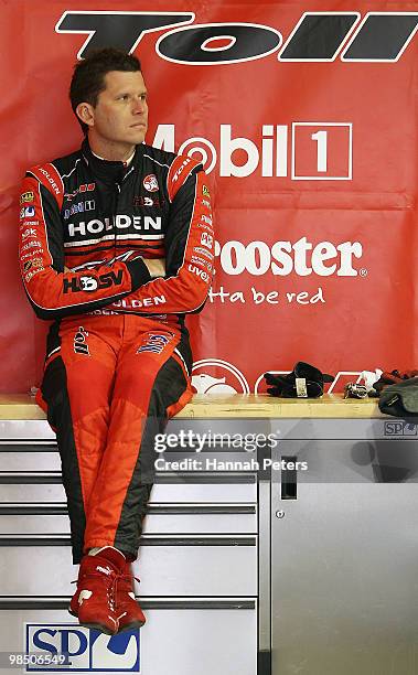 Garth Tander waits to drive for Toll Holden Racing Team during qualifying of the Hamilton 400, which is round four of the V8 Supercar Championship...