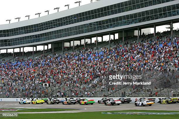 Justin Marks and Nelson Piquet take the green flag to start the ARCA Racing Series Rattlesnake 150 at Texas Motor Speedway on April 16, 2010 in Fort...