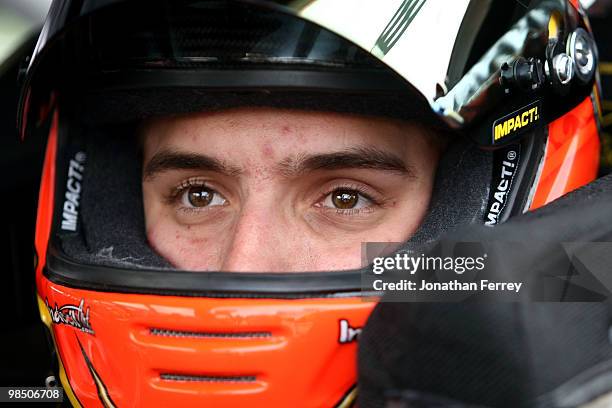 James Buescher sits in his car prior to the ARCA Racing Series Rattlesnake 150 at Texas Motor Speedway on April 16, 2010 in Fort Worth, Texas.