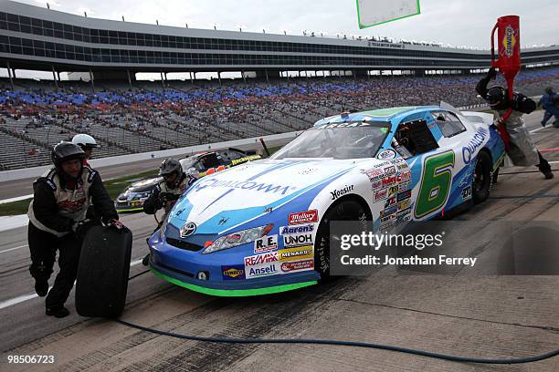 Nelson Piquet pits during the ARCA Racing Series Rattlesnake 150 at Texas Motor Speedway on April 16, 2010 in Fort Worth, Texas.