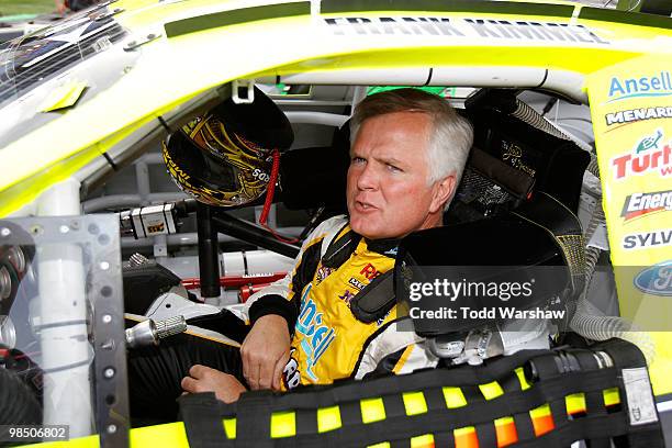 Frank Kimmel prepares to drive in the ARCA Racing Series Rattlesnake 150 at Texas Motor Speedway on April 16, 2010 in Fort Worth, Texas.