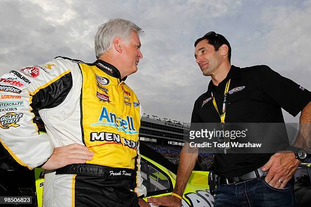 Frank Kimmel speaks with Max Papis prior to the ARCA Racing Series Rattlesnake 150 at Texas Motor Speedway on April 16, 2010 in Fort Worth, Texas.