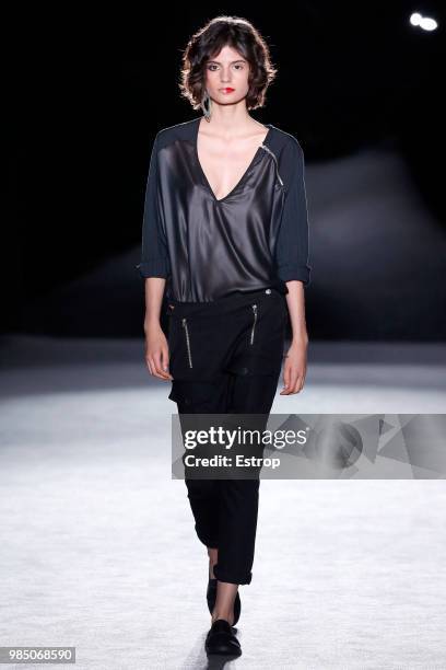 Model walks the runway at the Oscar Leon show during the Barcelona 080 Fashion Week on June 25, 2018 in Barcelona, Spain.