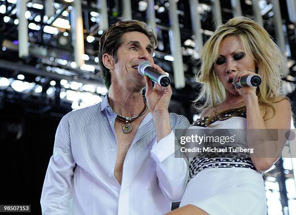 Musicians Perry Farrell and Etty Lau Farrell perform during day one of the Coachella Valley Music & Arts Festival 2010 held at the Empire Polo Club...