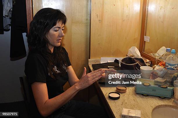 Actress Veronica Jaspeado prepares herself backstage of the play ?Agosto? at San Rafael Theater on April 16, 2010 in Mexico City, Mexico.