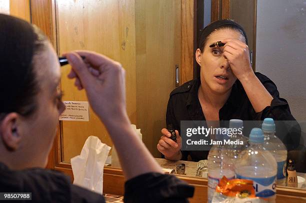 Actress Maria Rene Prudencio prepares herself backstage of the play ?Agosto? at San Rafael Theater on April 16, 2010 in Mexico City, Mexico.