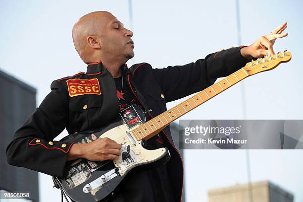Tom Morello of Streep Sweeper Social Club performs during Day 1 of the Coachella Valley Music & Arts Festival 2010 held at the Empire Polo Club on...