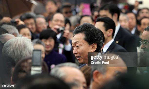 Japan's Prime Minister Yukio Hatoyama attends the annual cherry blossom viewing party on April 17, 2010 in Tokyo, Japan.