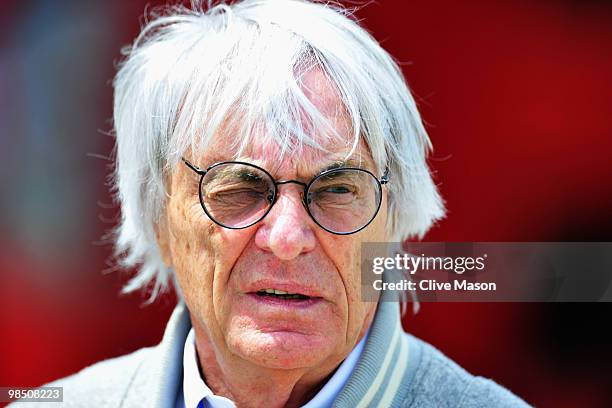 Supremo Bernie Ecclestone is seen before the final practice session prior to qualifying for the Chinese Formula One Grand Prix at the Shanghai...