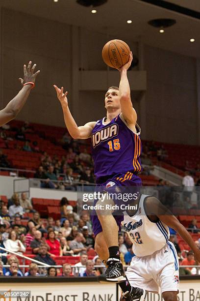 Pat Carroll of the Iowa Energy goes up for a shot against the Tulsa 66ers in NBA D-League second round playoff action at the Tulsa Convention Center...
