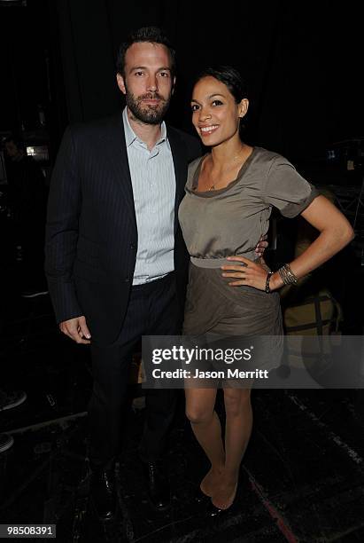 Actor Ben Affleck and actress Rosario Dawson pose backstage at the Children Mending Hearts 3rd Annual "Peace Please" Gala held at The Music Box at...