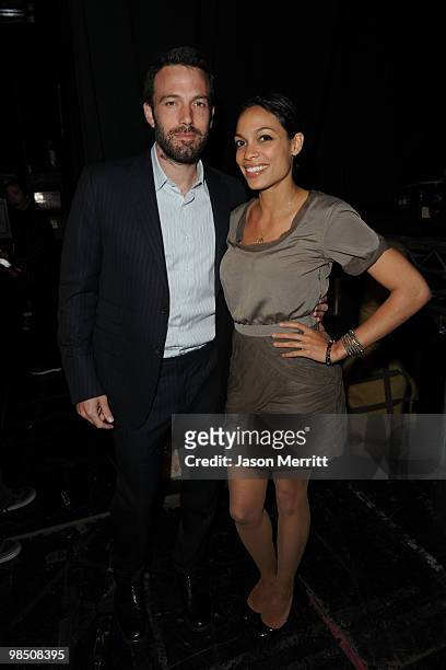 Actor Ben Affleck and actress Rosario Dawson pose backstage at the Children Mending Hearts 3rd Annual "Peace Please" Gala held at The Music Box at...
