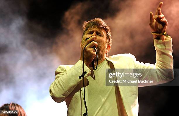 Musician James Murphy of LCD Soundsystem performs during Day 1 of the Coachella Valley Music & Art Festival 2010 held at the Empire Polo Club on...