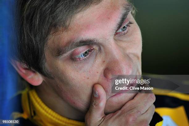 Vitaly Petrov of Russia and Renault is seen during the final practice session prior to qualifying for the Chinese Formula One Grand Prix at the...