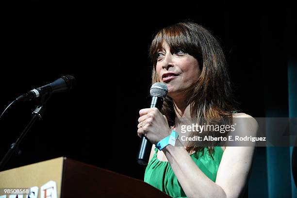 Actress Illeana Douglas on stage during the Children Mending Hearts 3rd Annual "Peace Please" Gala held at The Music Box at the Fonda Hollywood on...