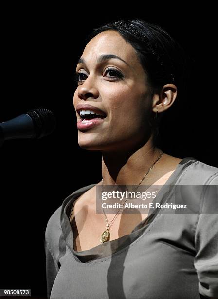Actress Rosario Dawson onstage during the Children Mending Hearts 3rd Annual "Peace Please" Gala held at The Music Box at the Fonda Hollywood on...