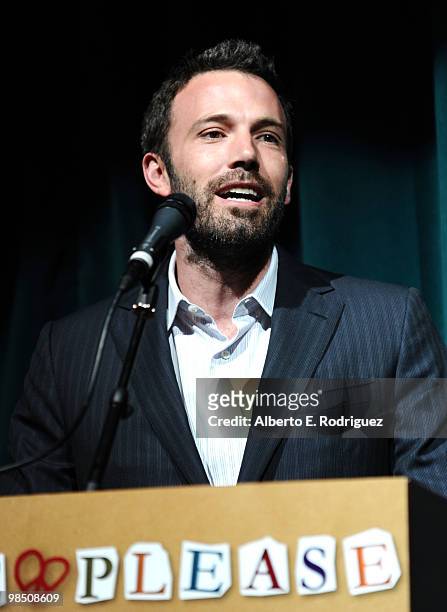 Actor Ben Affleck onstage during the Children Mending Hearts 3rd Annual "Peace Please" Gala held at The Music Box at the Fonda Hollywood on April 16,...